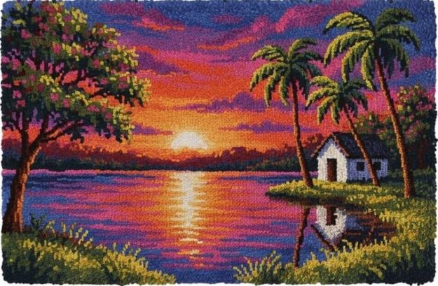 Rug Making Latch Hooking Kit | Sunset Beach (120x69cm Printed Canvas) "NEW"