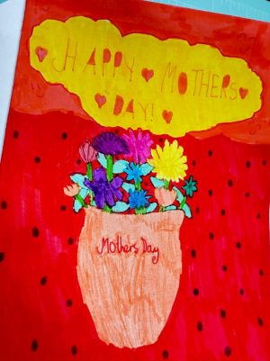 Happy Mother’s Day Handmade Card | Colourful Flower Bouquet | Original Children’s Artwork (21 x 15 cm)