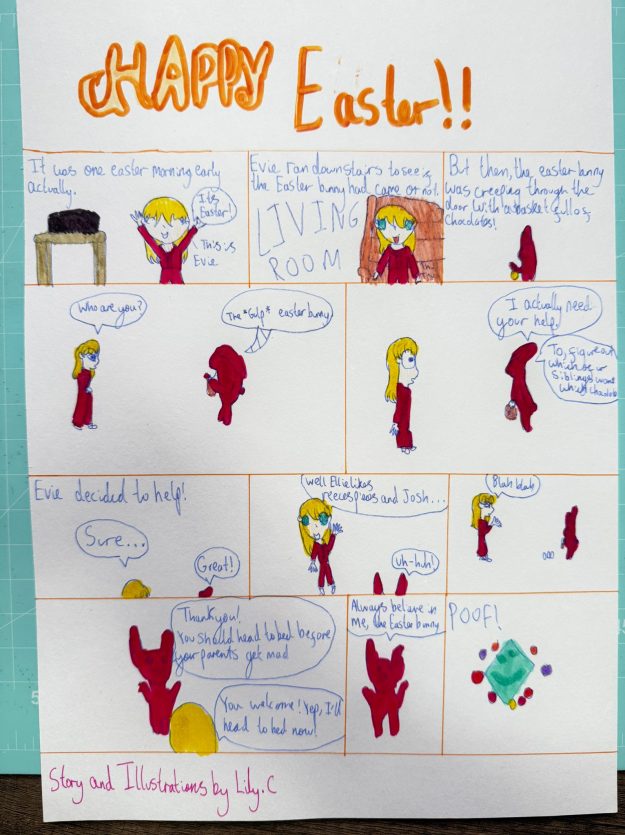 Happy Easter Story Card | Two-Sided Comic Illustration | Original Children’s Artwork (21 x 30 cm)