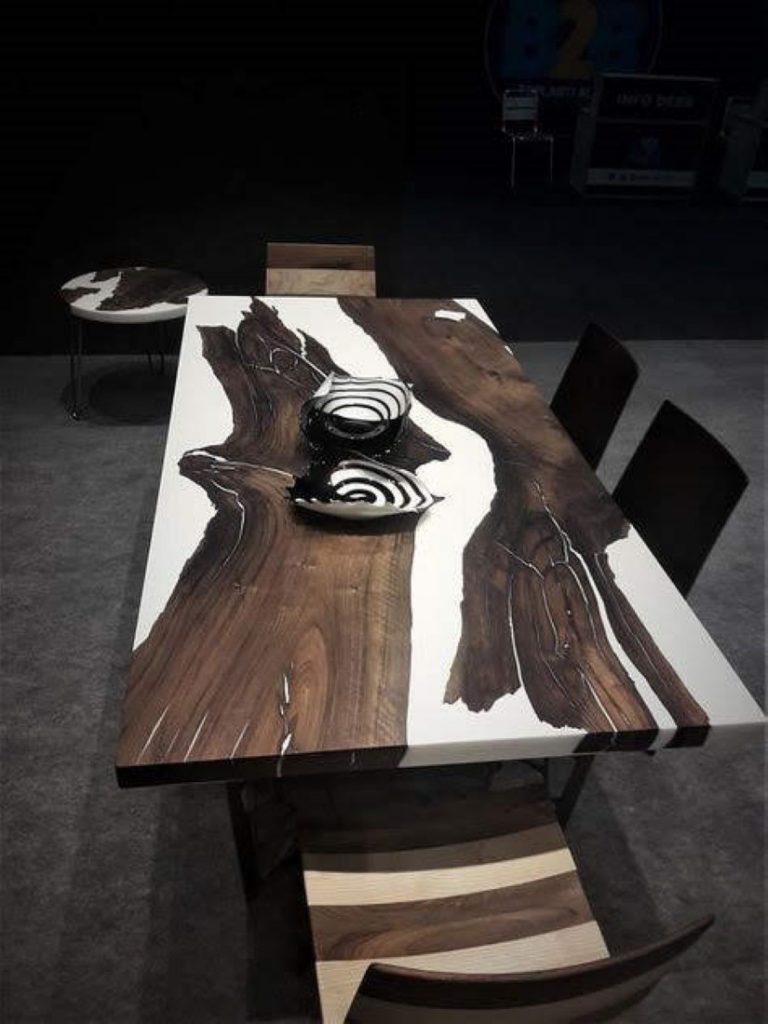 Walnut Table with white resin