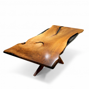 Solid Wood Dining Table with black resin