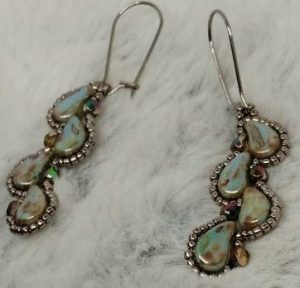 Elegant Paisley Duo Drop Earrings in Khaki & Bronze
