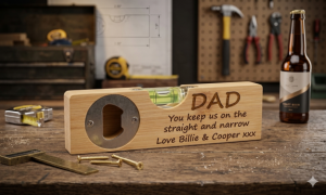Personalised Bamboo Spirit Level, Bottle Opener, Unique Dad Gift