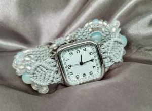 Dove Grey Micro Macrame Beadwork Bracelet Watch, Beadwork Watch Bracelet, Opals,Jewellery, Gift
