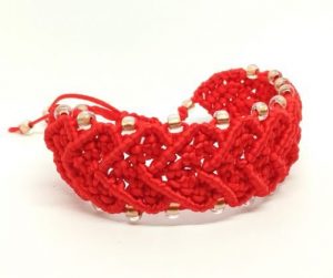 Red Hearts Pattern Micro Macrame Bracelet, Adjustable, Jewellery, Gift