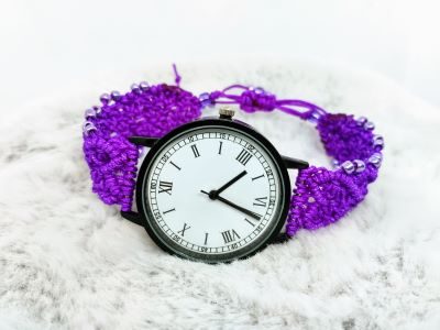 Purple hearts micro macrame bracelet watch, Jewellery, Gift