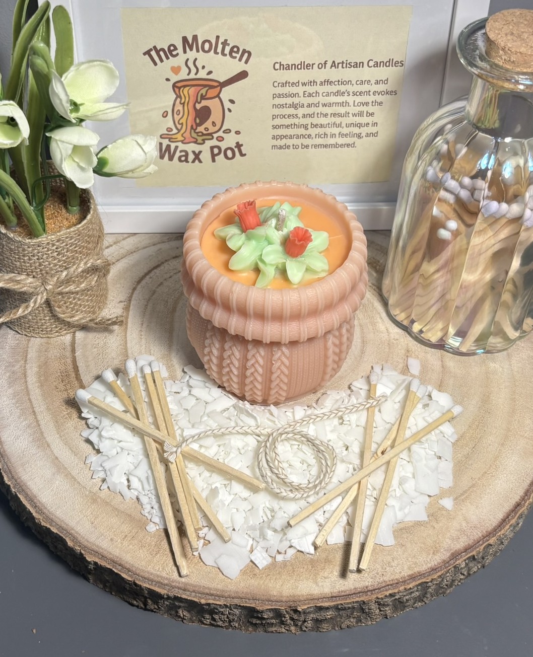 🌸 Peach Blush Woven Cuff Pillar Candle — Baby Powder Scent - Image 4