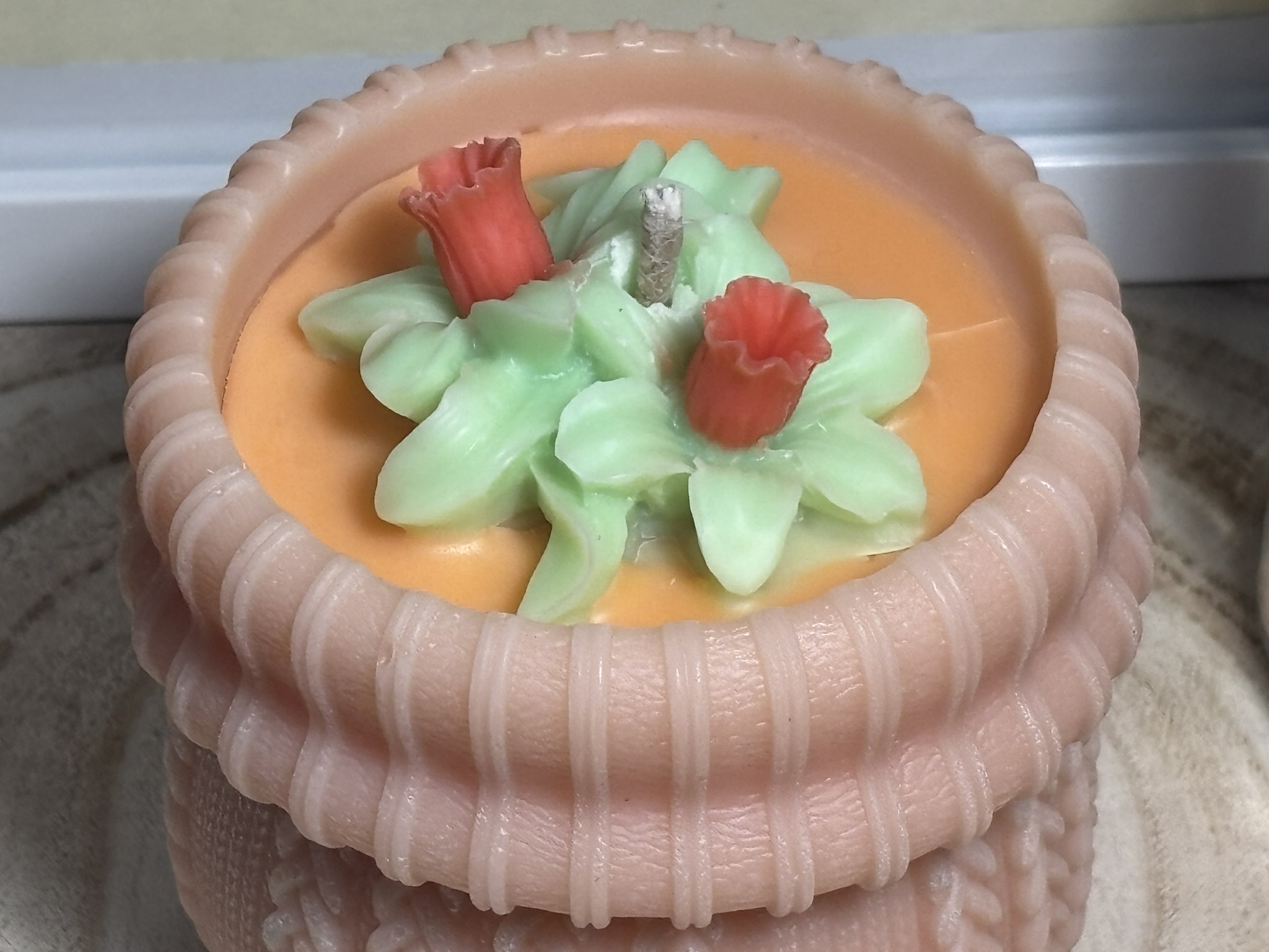 🌸 Peach Blush Woven Cuff Pillar Candle — Baby Powder Scent - Image 2