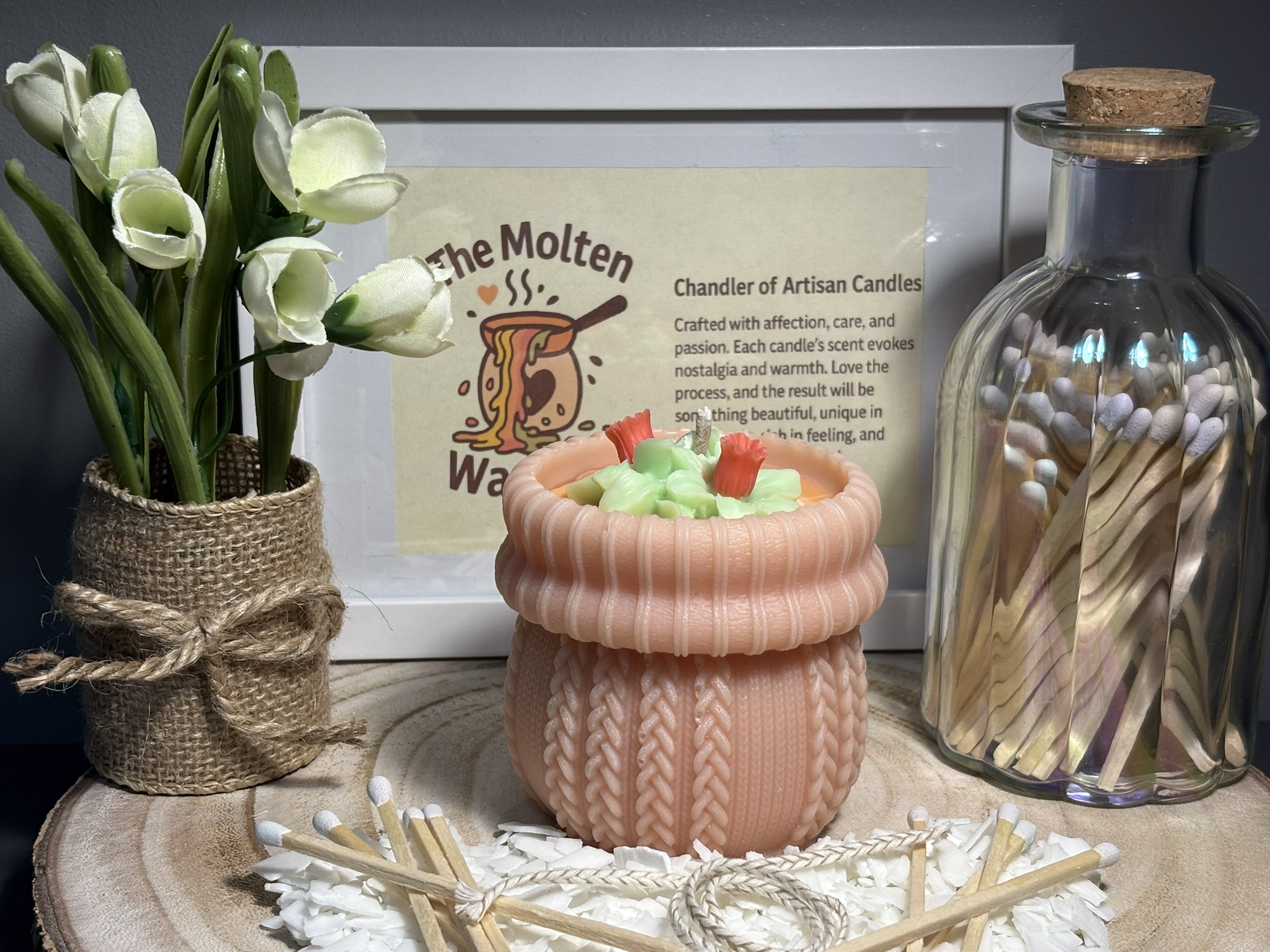🌸 Peach Blush Woven Cuff Pillar Candle — Baby Powder Scent - Image 6