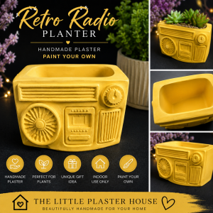 Retro Radio Planter | Handmade Yellow Plaster Plant Pot | Indoor Planter | Unique Gift