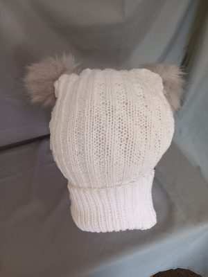 ribbed hat with twin pom pom