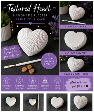 Small Textured Heart Ornament | Paint Your Own | Handmade Plaster Decoration | White Heart Gift