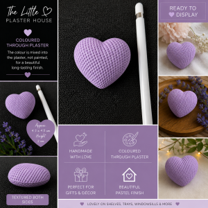 Handmade Lilac Textured Heart – Coloured Plaster Ornament