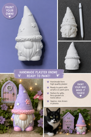 Handmade Paint Your Own Plaster Gnome | DIY Craft Ornament | Unpainted
