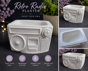 Retro Radio Planter | Paint Your Own | Handmade Plaster Ornament