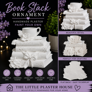 Book Stack Ornament | Paint Your Own | Handmade Plaster Decoration
