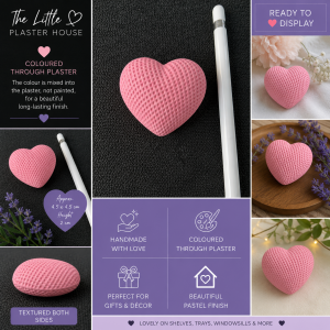 Handmade Pink Textured Heart – Coloured Plaster Ornament
