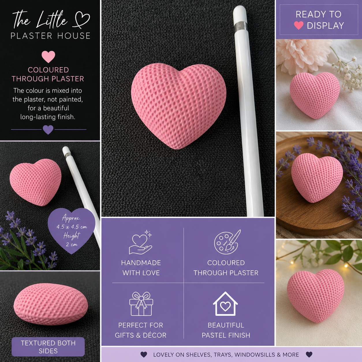Handmade Pink Textured Heart β Coloured Plaster Ornament