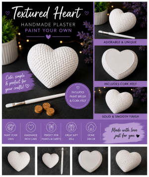 Medium Textured Heart | Paint Your Own | Handmade Plaster Heart | Gift for Crafters