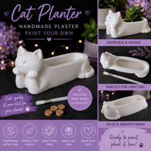 Cute Sleeping Cat Planter | Paint Your Own | Handmade Plaster Ornament | Succulent Pot | Gift for Cat Lovers