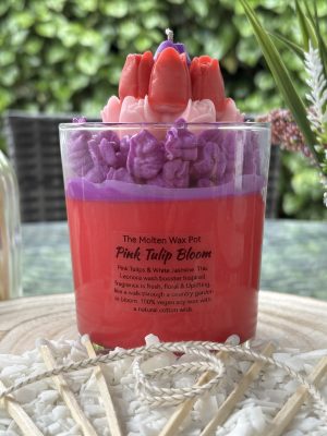 🌷 Pink Tulip Bloom Floral Candle – Handmade Tulip Bouquet Home Decor