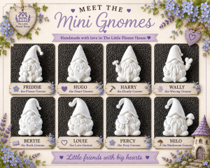 Mini Gnome Collection | Set of 8 Handmade Plaster Gnomes | Paint Your Own Craft Set | Fairy Garden & Shelf Decor