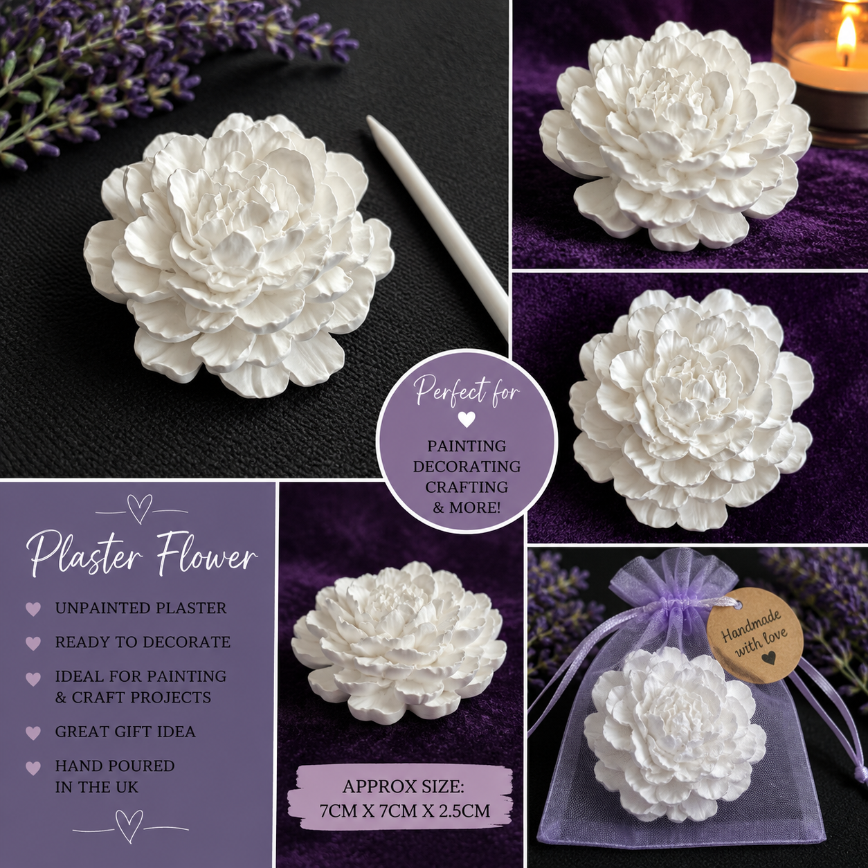 Paint Your Own Plaster Flower | Handmade Floral Ornament | Craft Blank | Home Décor | DIY Painting Project | Gift Idea - Image 3