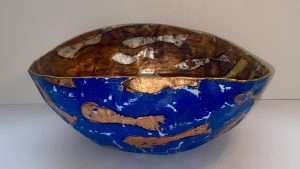 Silver gilded fish papier mache bowl