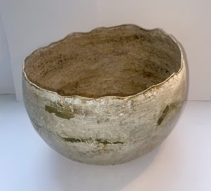 Large sand coloured papier Mache bowl with gilding
