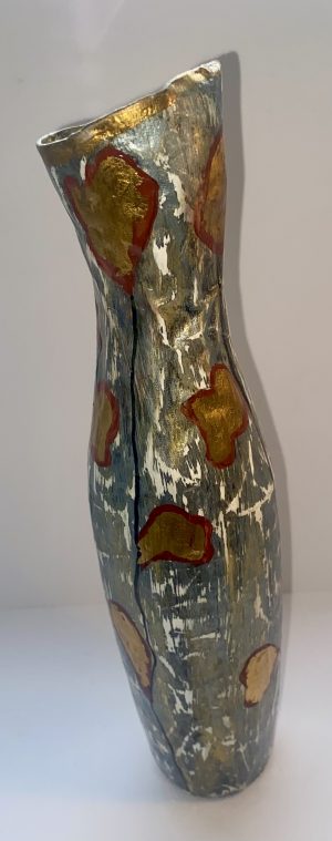 Papier Mache silver and gold gilded ‘poppy flower’ vase