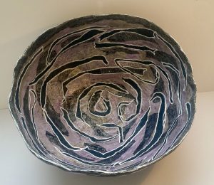 Unique purple and black tissue paper - papier mache bowl
