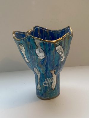 Three small Papier Mache vessels gilded with motifs