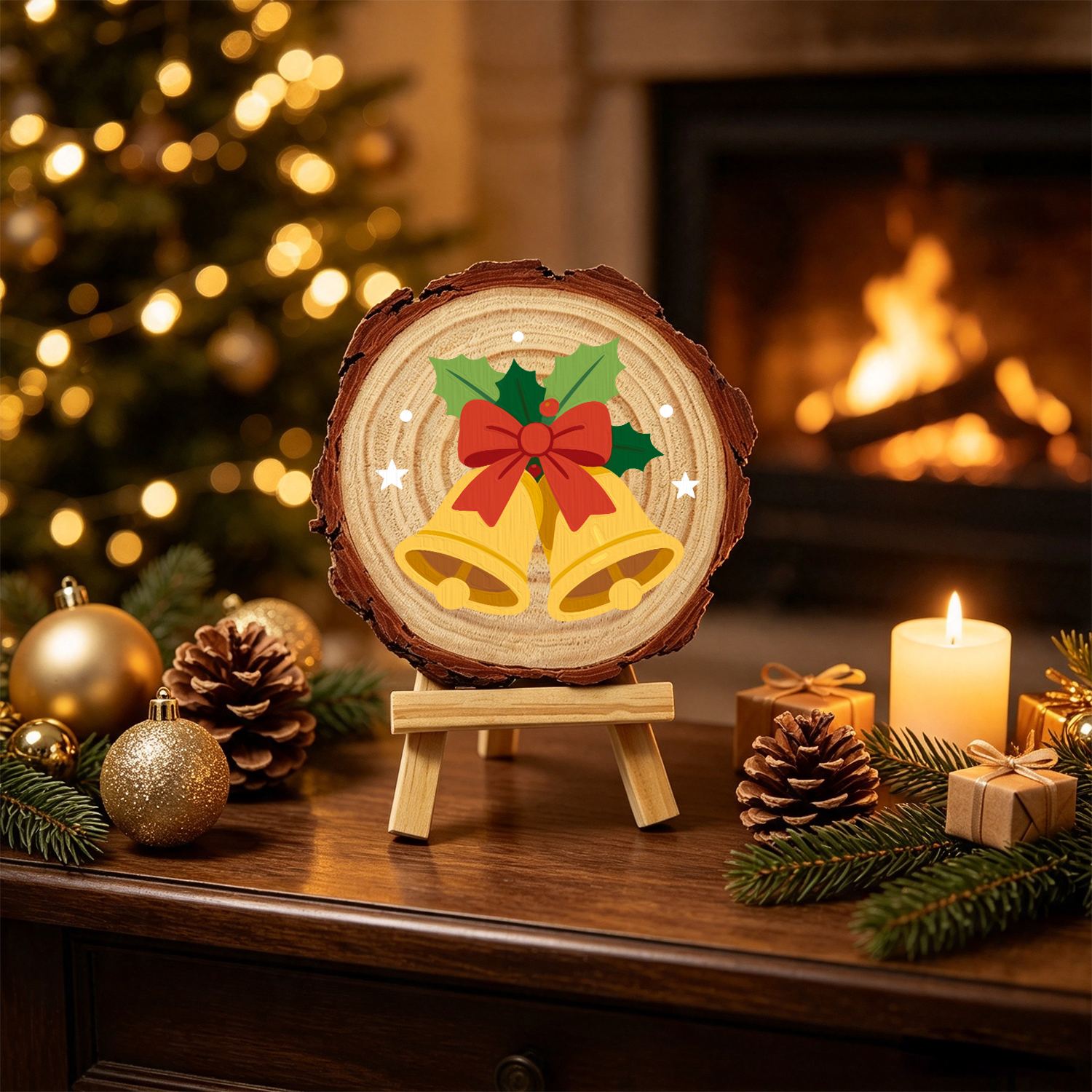 Pine Wood Paint by Number Kit | Christmas Bells