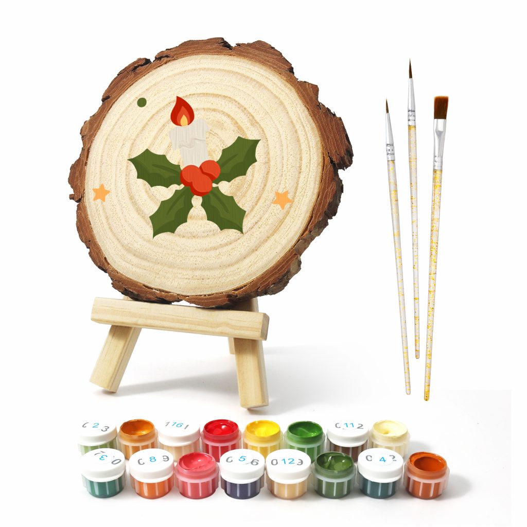 DIY Wood Art Paint by Number Kit | Christmas Candle (20cm)