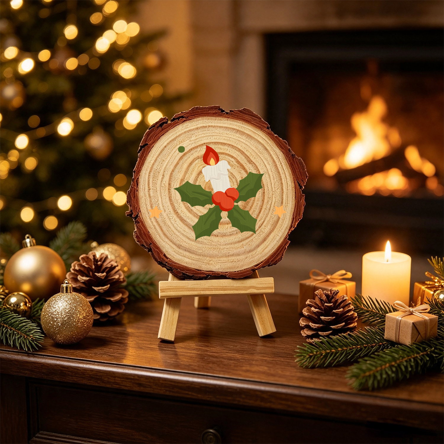 DIY Wood Art Paint by Number Kit | Christmas Candle (20cm)