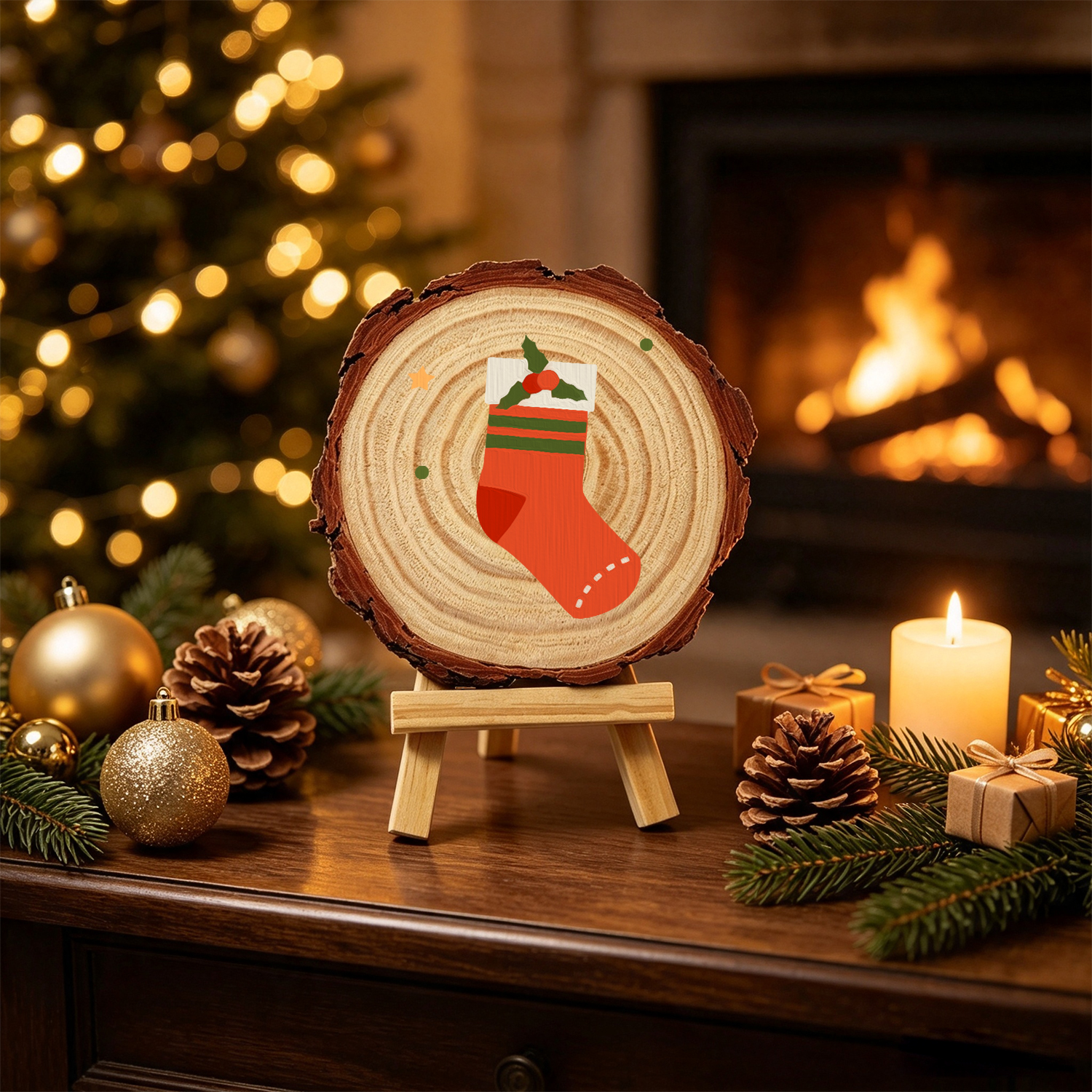 DIY Wood Art Paint by Number Kit | Christmas Stocking (20cm) - Image 3