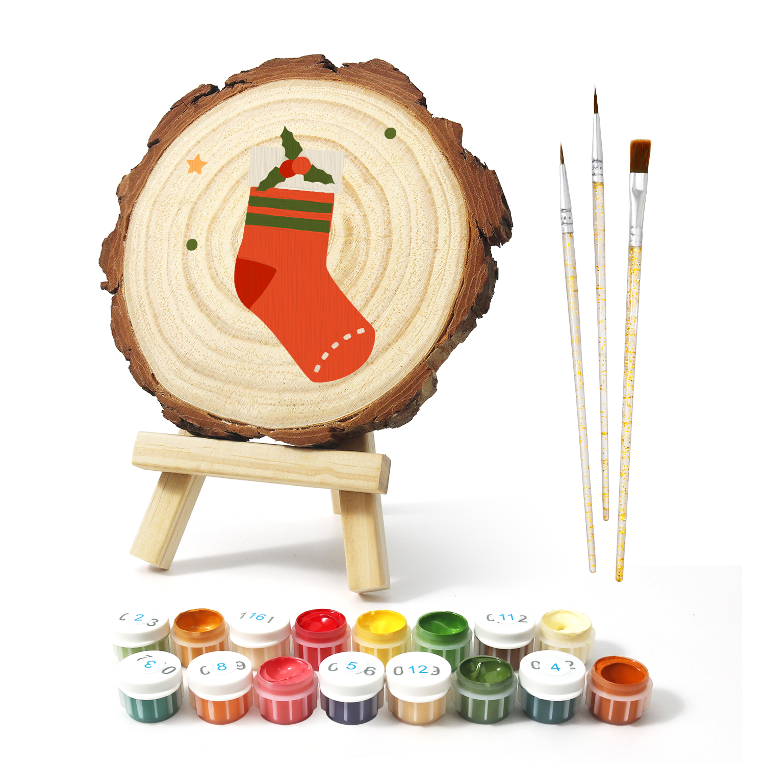DIY Wood Art Paint by Number Kit | Christmas Stocking (20cm)