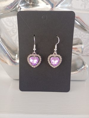 Sparkly heart earrings in lilac