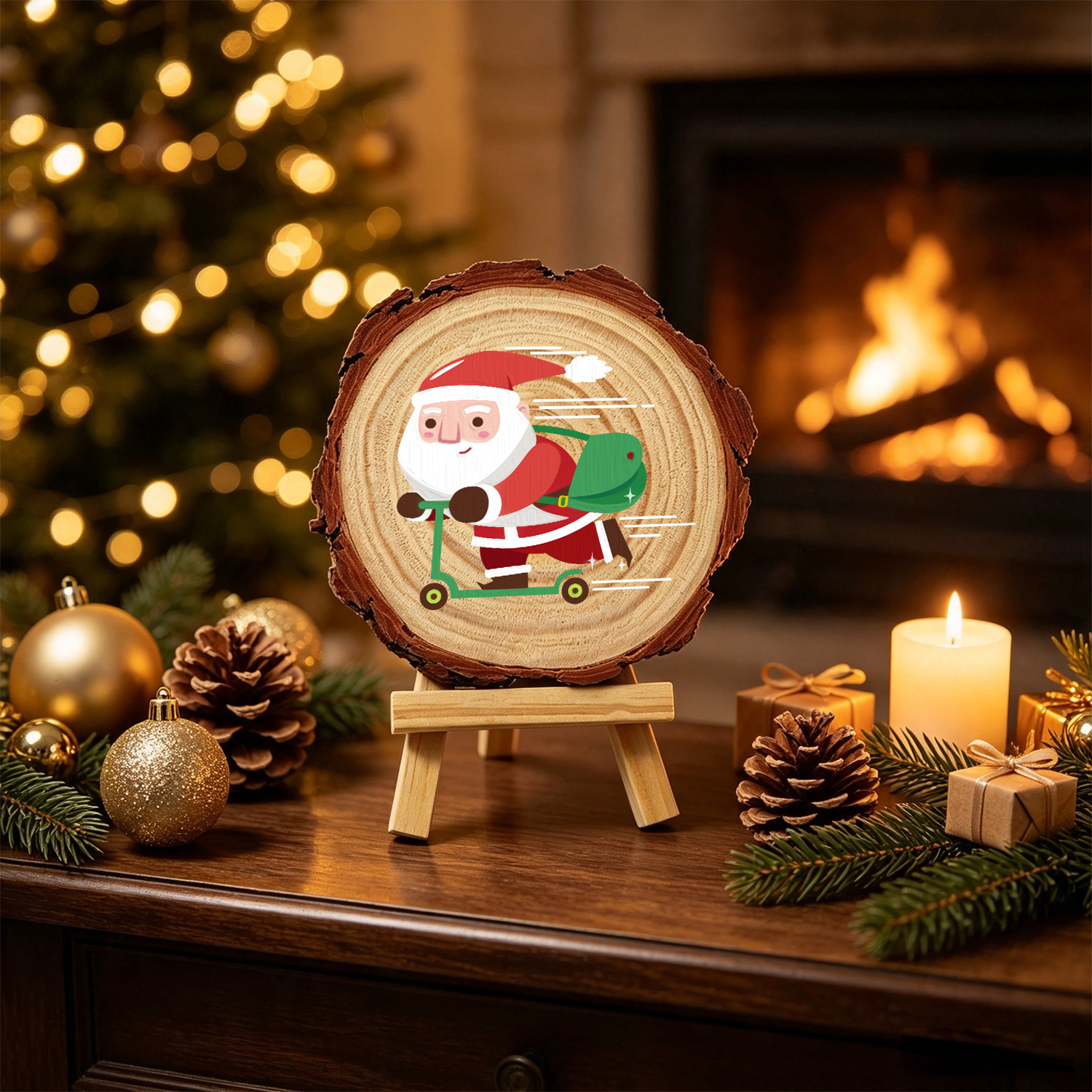 DIY Wood Art Paint by Number Kit | Santa on Scooter (20cm)