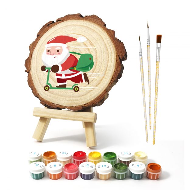 DIY Wood Art Paint by Number Kit | Santa on Scooter (20cm)