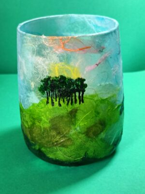 Hand decorated glass with tea light