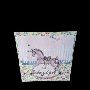 New Baby Girl Card with Rocking Horse