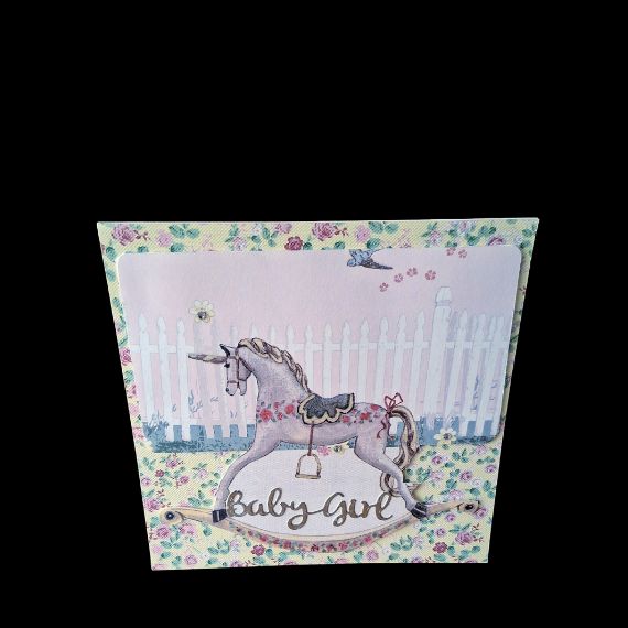 New Baby Girl Card with Rocking Horse