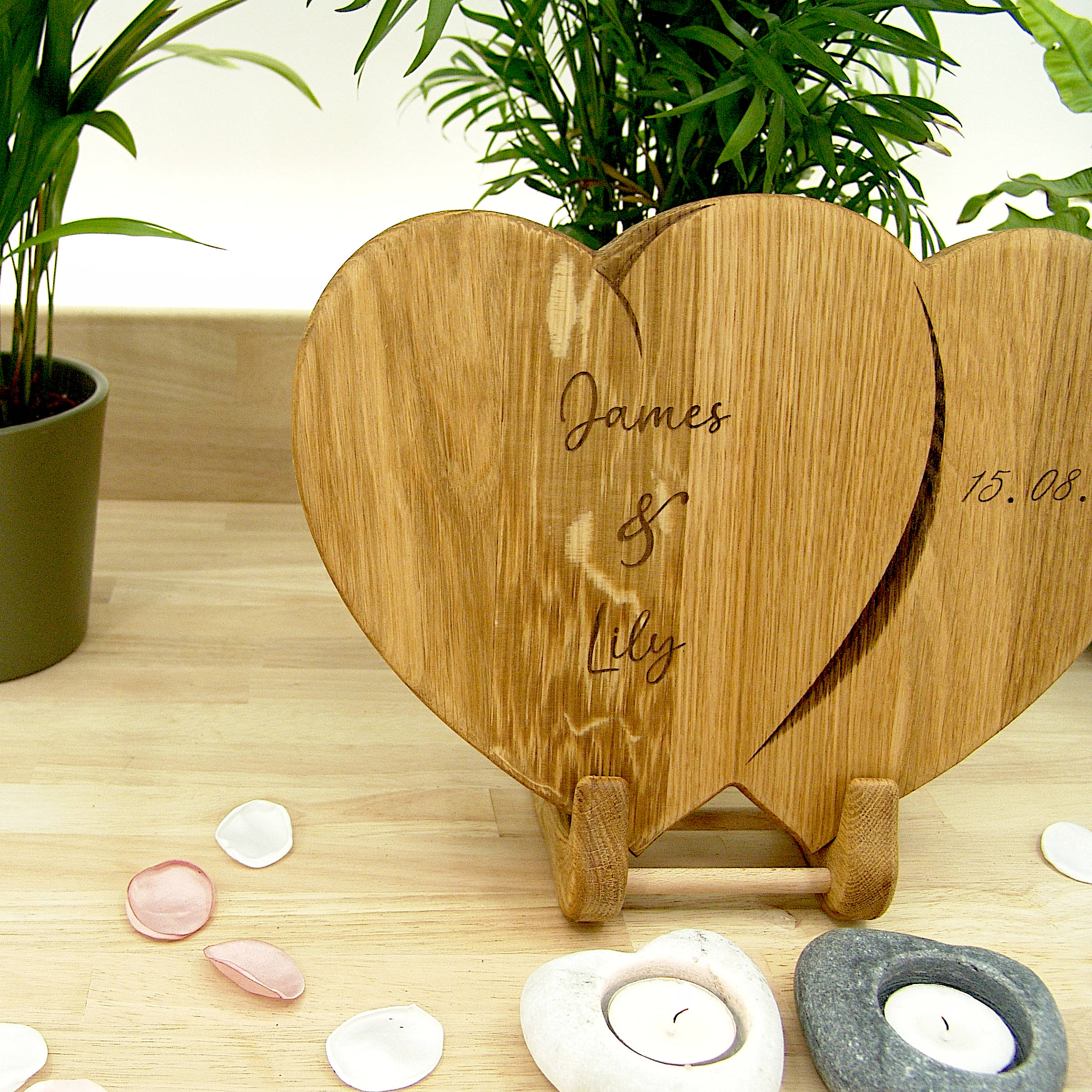Hearts Personalised Chopping Board Wedding Gift - Oak Beech Engraved - Image 17