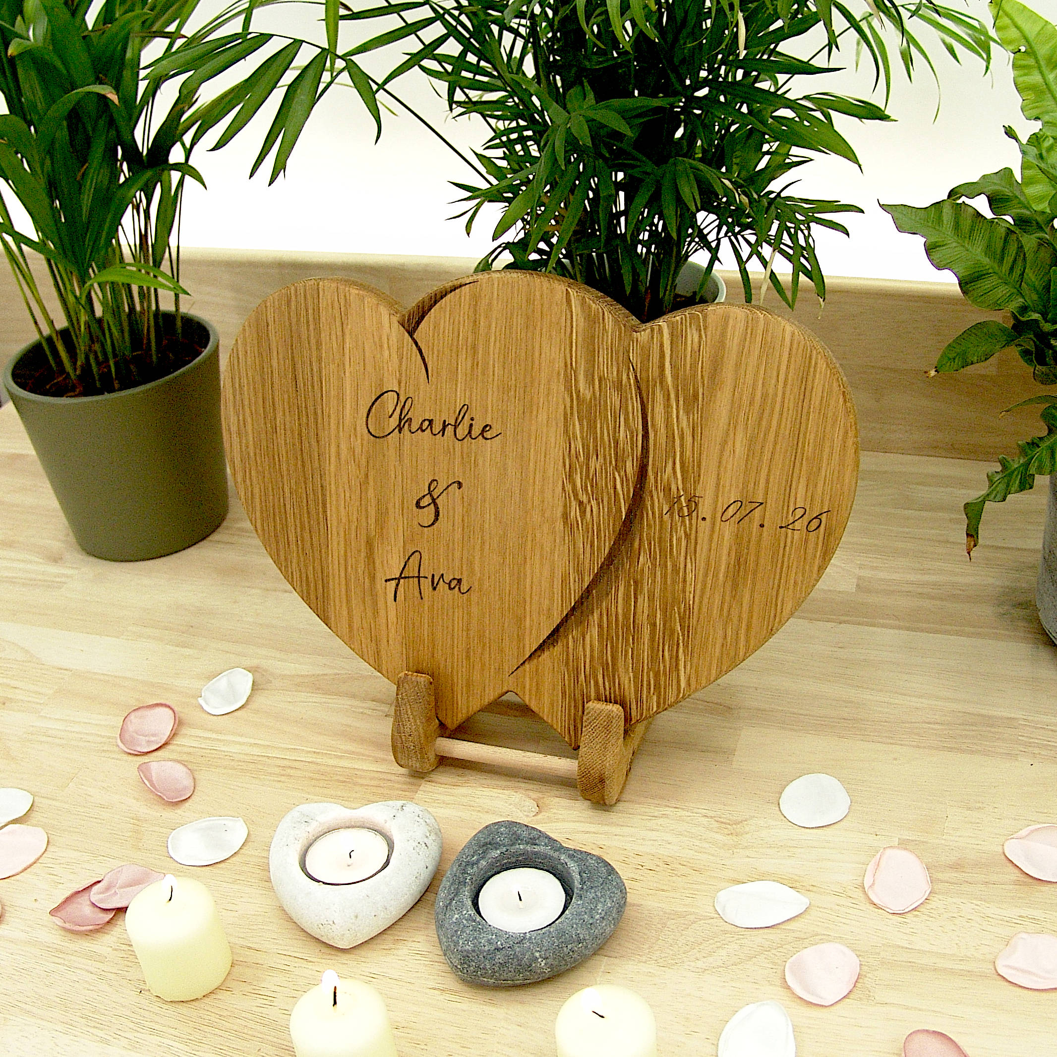 Hearts Personalised Chopping Board Wedding Gift - Oak Beech Engraved - Image 14