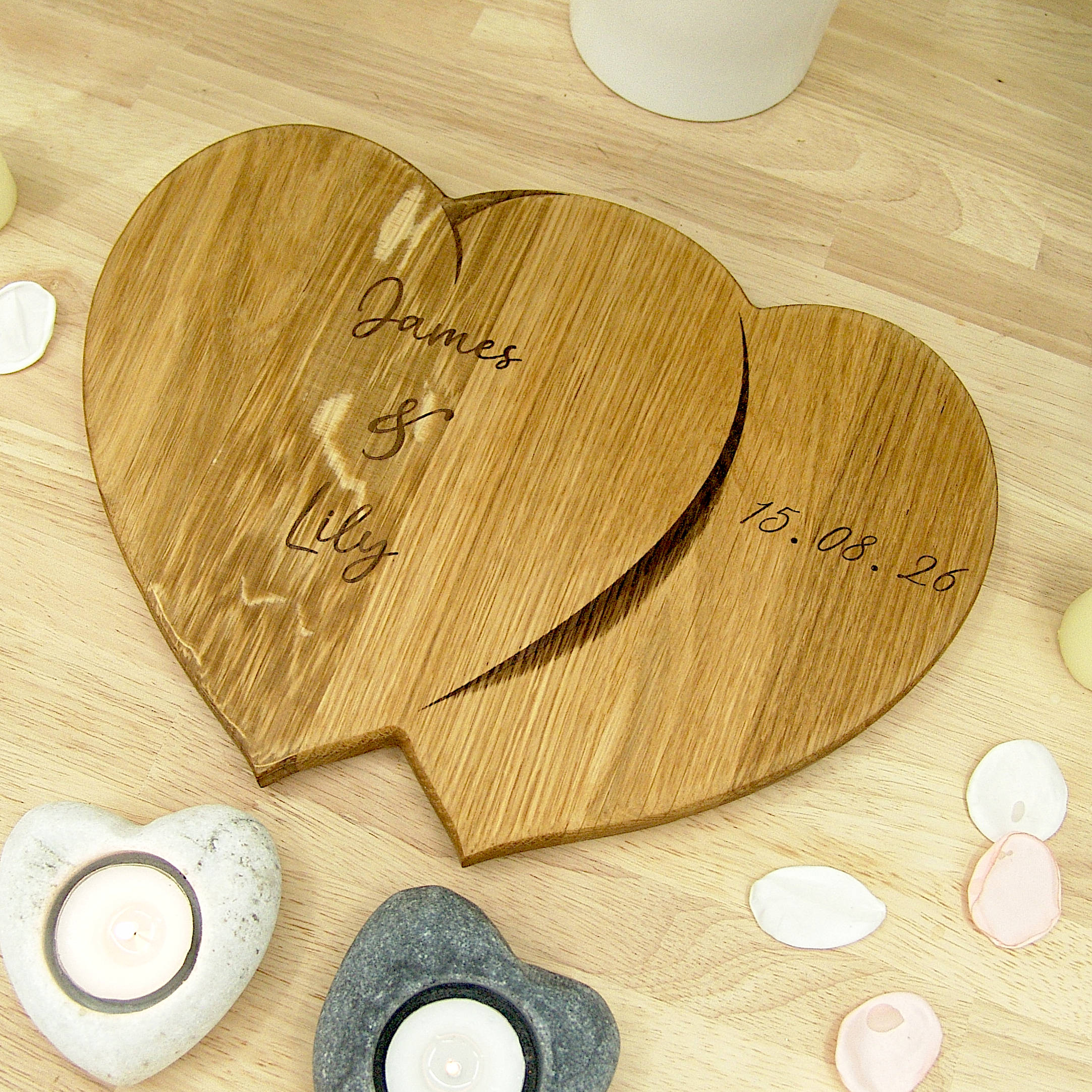 Hearts Personalised Chopping Board Wedding Gift - Oak Beech Engraved - Image 13