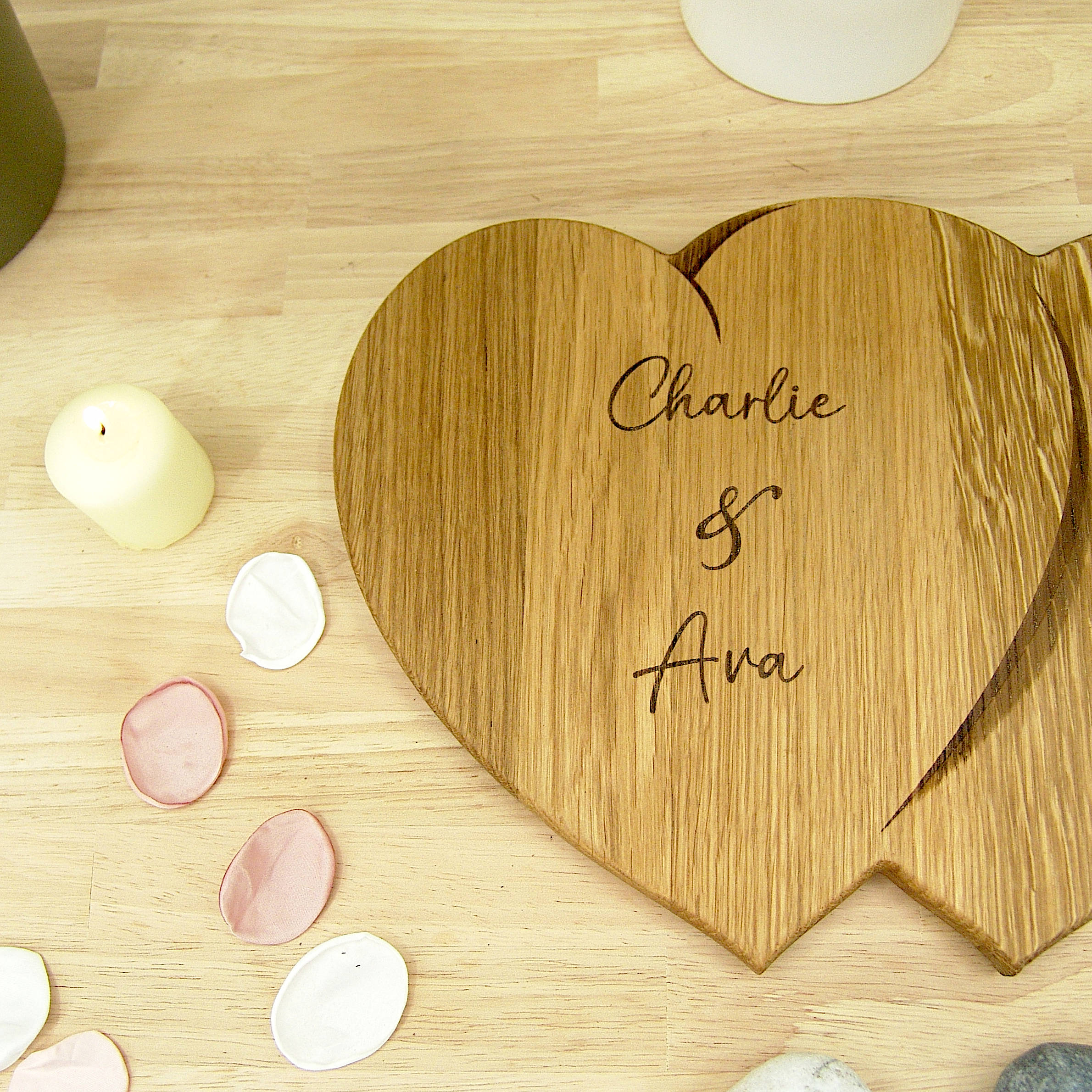 Hearts Personalised Chopping Board Wedding Gift - Oak Beech Engraved - Image 11
