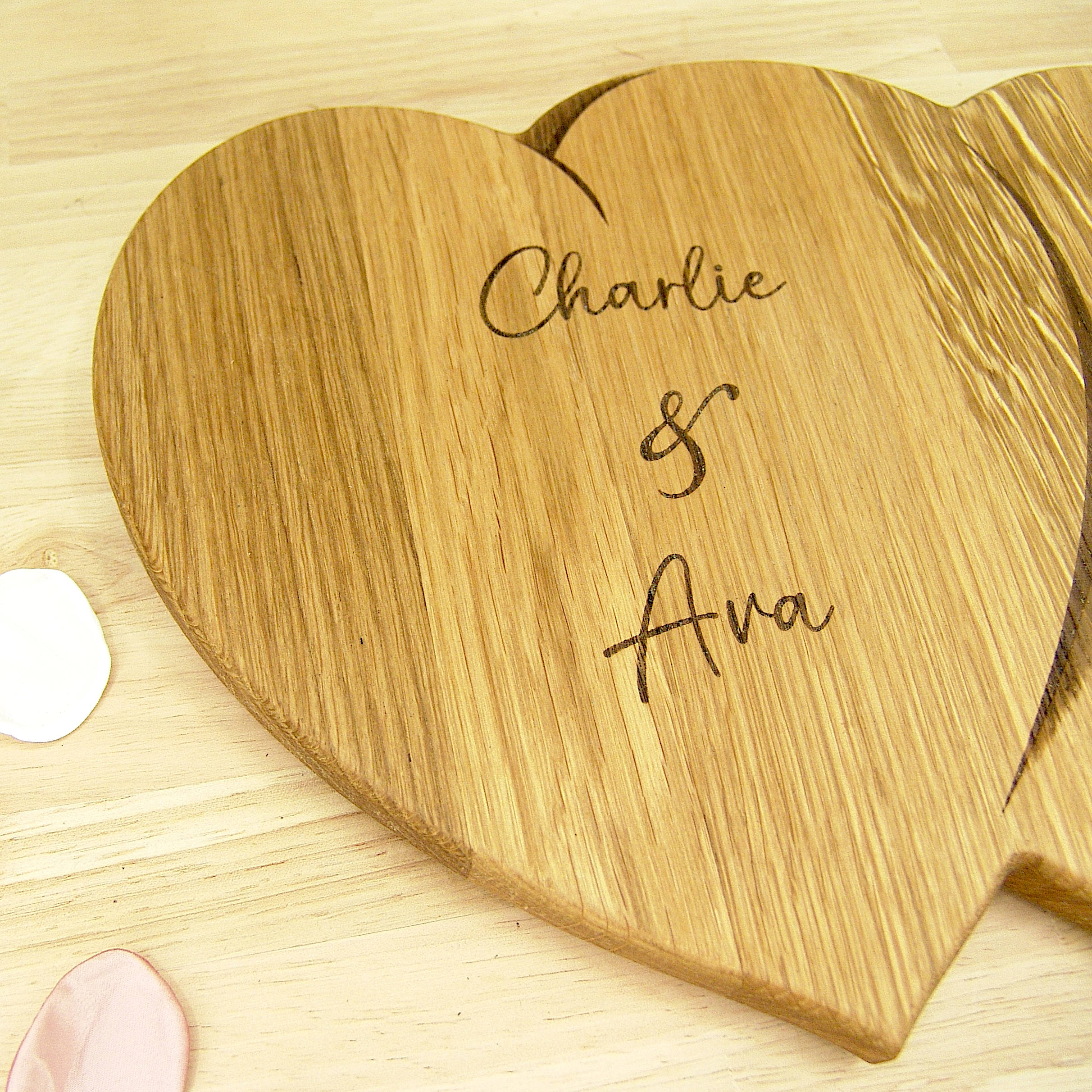 Hearts Personalised Chopping Board Wedding Gift - Oak Beech Engraved - Image 8