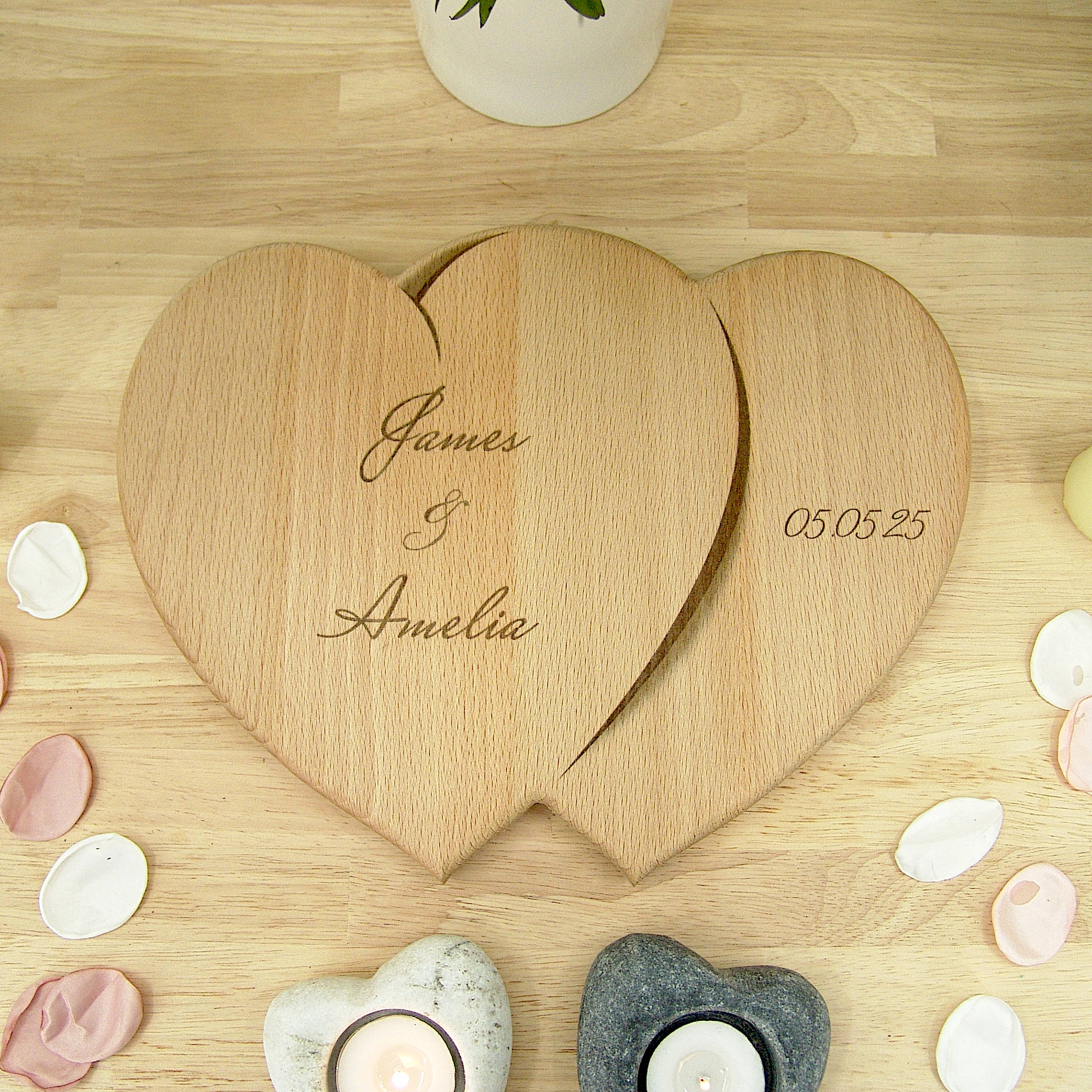 Hearts Personalised Chopping Board Wedding Gift - Oak Beech Engraved - Image 9
