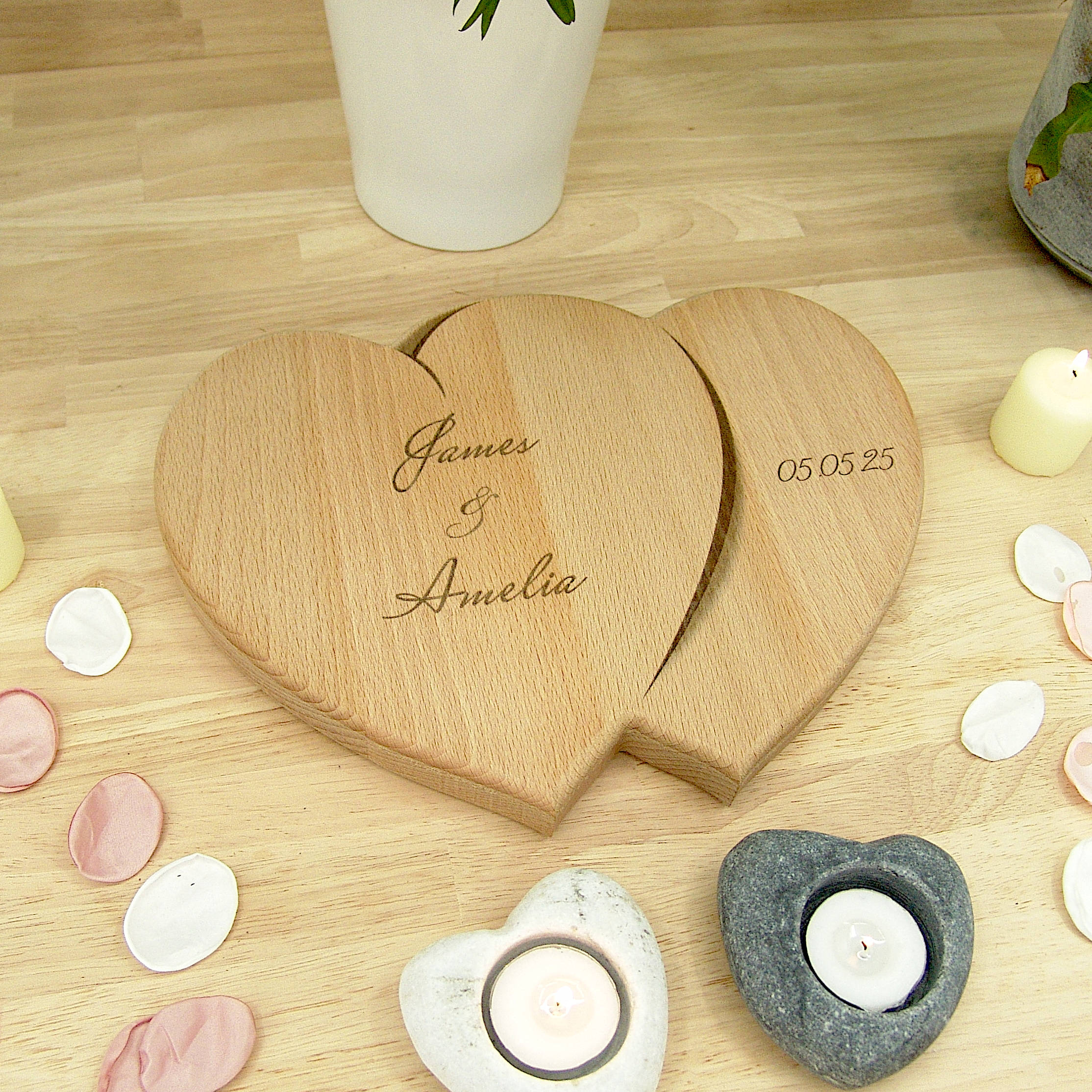 Hearts Personalised Chopping Board Wedding Gift - Oak Beech Engraved - Image 7